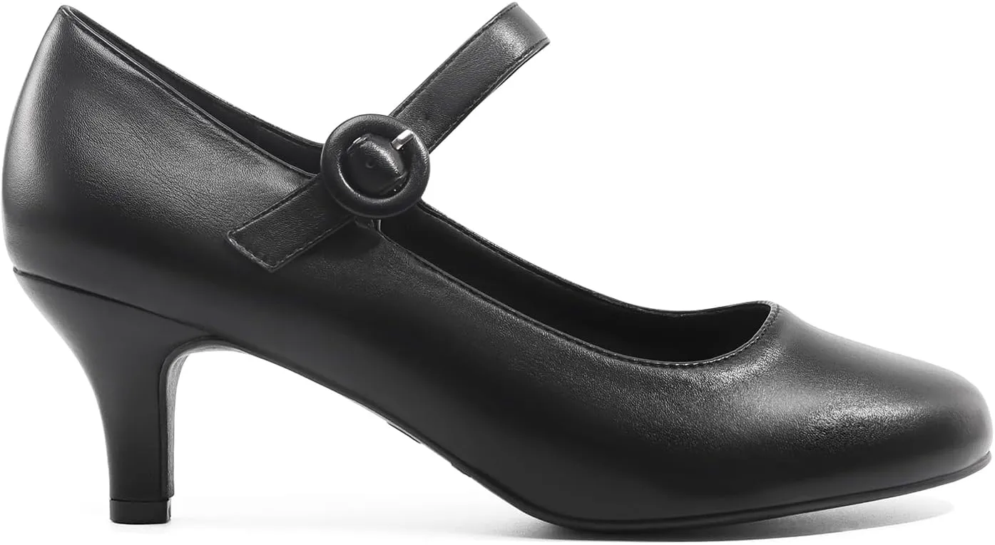 DREAM PAIRS Women's Kitten Heels Pumps, Low Heel Dress Shoes Mary Jane Round Closed Toe Comfortable Shoes for Wedding Office Dancing