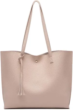 Dreubea Women's Soft Faux Leather Tote Shoulder Bag from, Big Capacity Tassel Handbag
