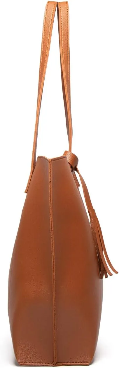 Dreubea Women's Soft Faux Leather Tote Shoulder Bag from, Big Capacity Tassel Handbag