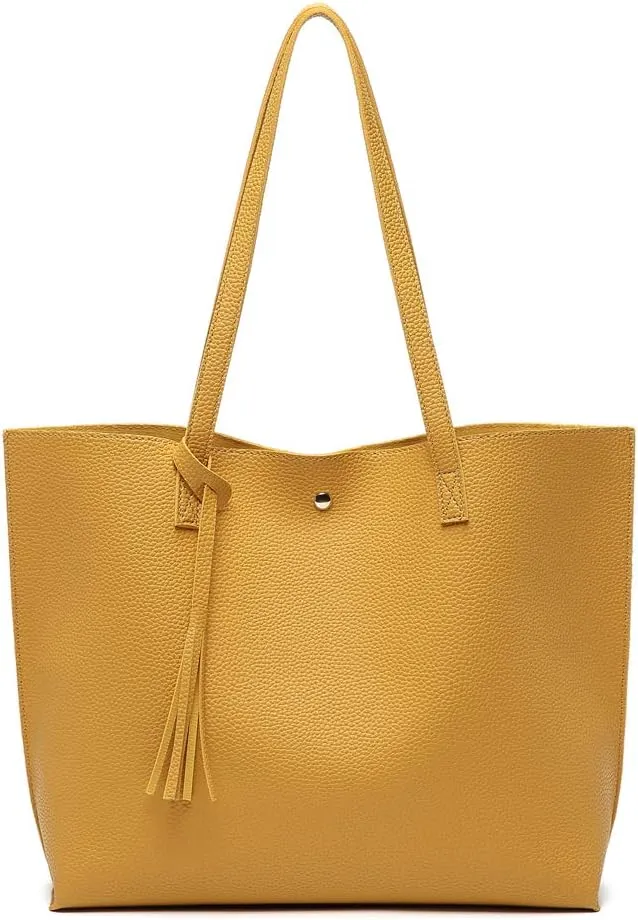 Dreubea Women's Soft Faux Leather Tote Shoulder Bag from, Big Capacity Tassel Handbag
