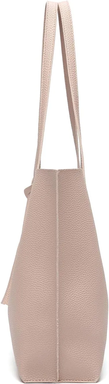 Dreubea Women's Soft Faux Leather Tote Shoulder Bag from, Big Capacity Tassel Handbag