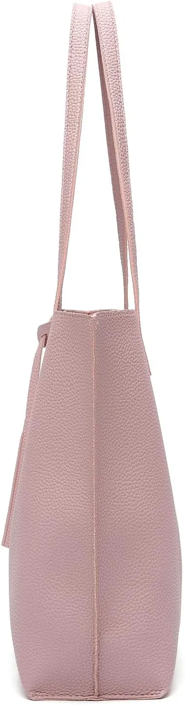 Dreubea Women's Soft Faux Leather Tote Shoulder Bag from, Big Capacity Tassel Handbag