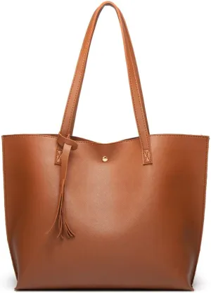 Dreubea Women's Soft Faux Leather Tote Shoulder Bag from, Big Capacity Tassel Handbag