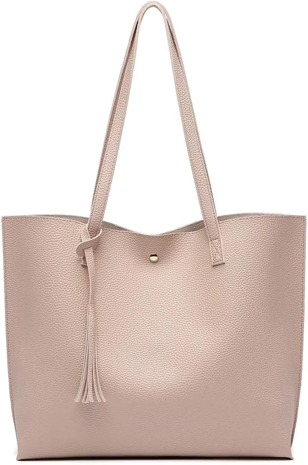 Dreubea Women's Soft Faux Leather Tote Shoulder Bag from, Big Capacity Tassel Handbag