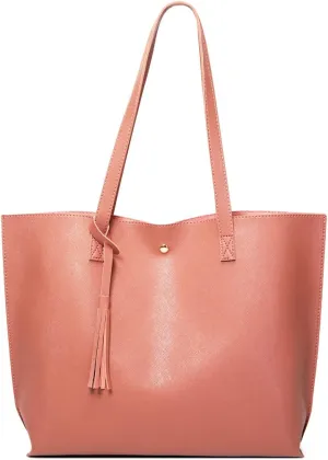 Dreubea Women's Soft Faux Leather Tote Shoulder Bag from, Big Capacity Tassel Handbag