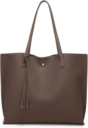 Dreubea Women's Soft Faux Leather Tote Shoulder Bag from, Big Capacity Tassel Handbag