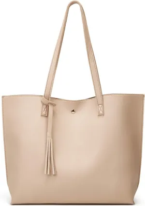Dreubea Women's Soft Faux Leather Tote Shoulder Bag from, Big Capacity Tassel Handbag
