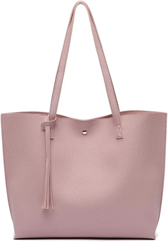 Dreubea Women's Soft Faux Leather Tote Shoulder Bag from, Big Capacity Tassel Handbag