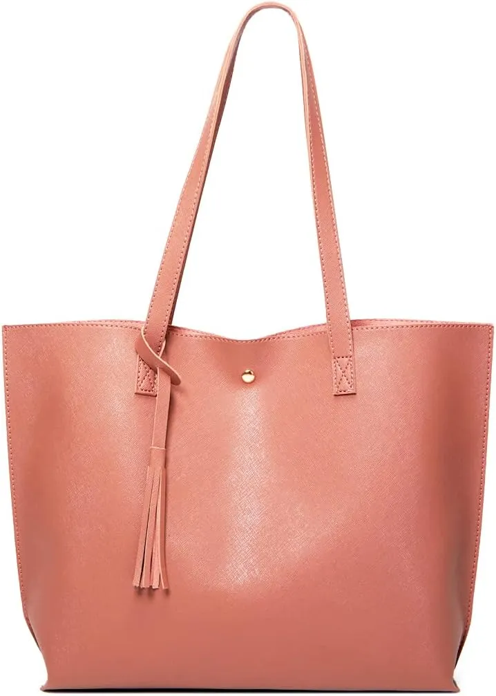 Dreubea Women's Soft Faux Leather Tote Shoulder Bag from, Big Capacity Tassel Handbag