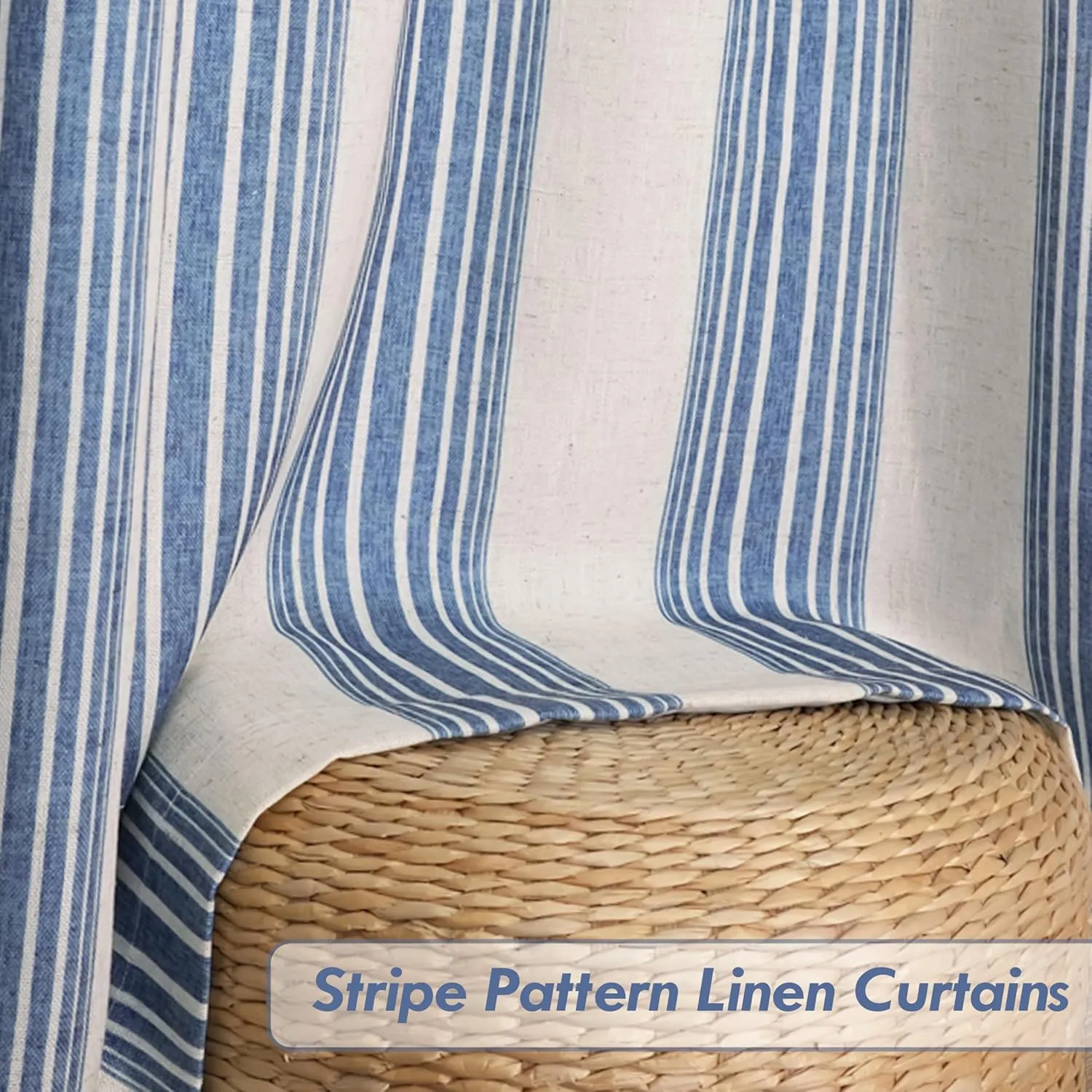 DriftAway Chris Linen Blackout Curtains with Thermal and Sound Reducing Layer 84 Inches Long for Bedroom Striped Printed Drapes Thermal Insulated Lined Window Treatment for Living Room Linen Jean Navy