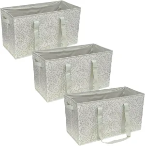 DURASACK Large Grocery Tote Bag 3-Pack All-Purpose Collapsible Tote Bags with Handles Kitchen Reusable Grocery Bags, Grey Leaf