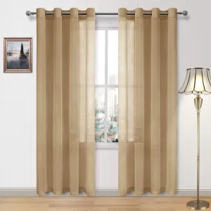 DWCN Taupe Sheer Curtains for Living Room Bedroom - Faux Linen Look Voile Drapes Grommet Top Window Curtain Panel 52 x 84 Inches Long, Set of 2 Panels