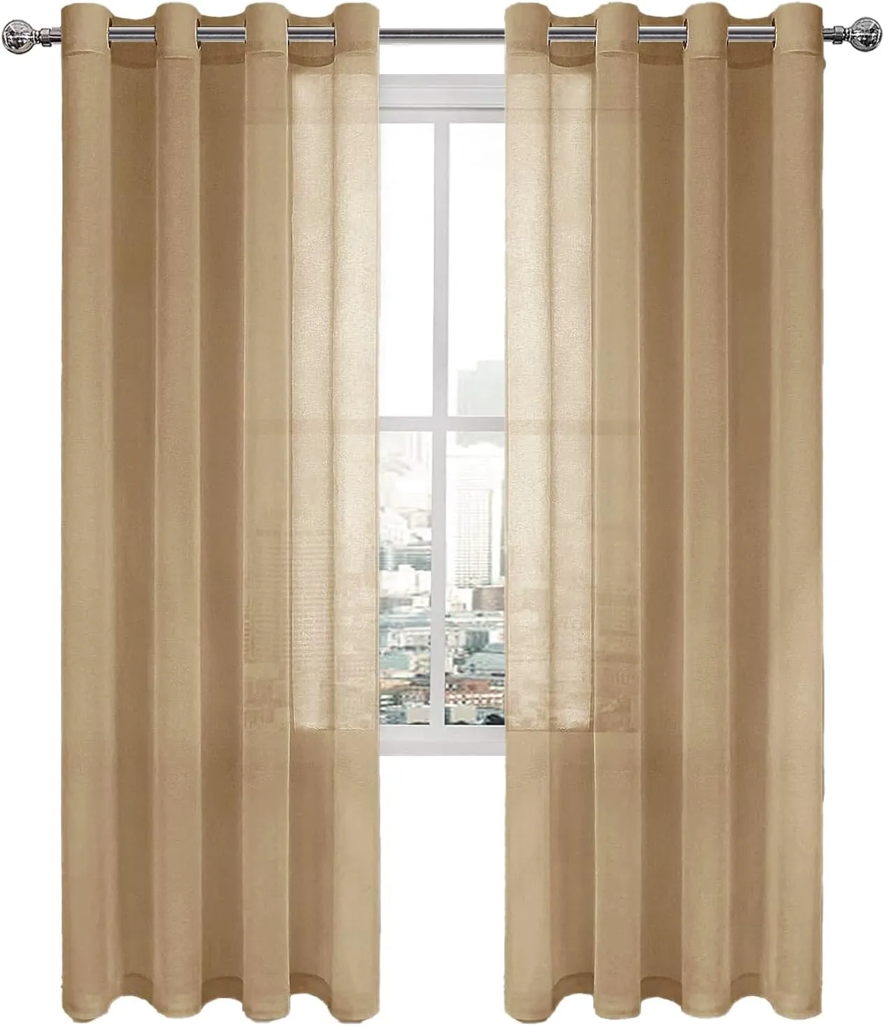 DWCN Taupe Sheer Curtains for Living Room Bedroom - Faux Linen Look Voile Drapes Grommet Top Window Curtain Panel 52 x 84 Inches Long, Set of 2 Panels