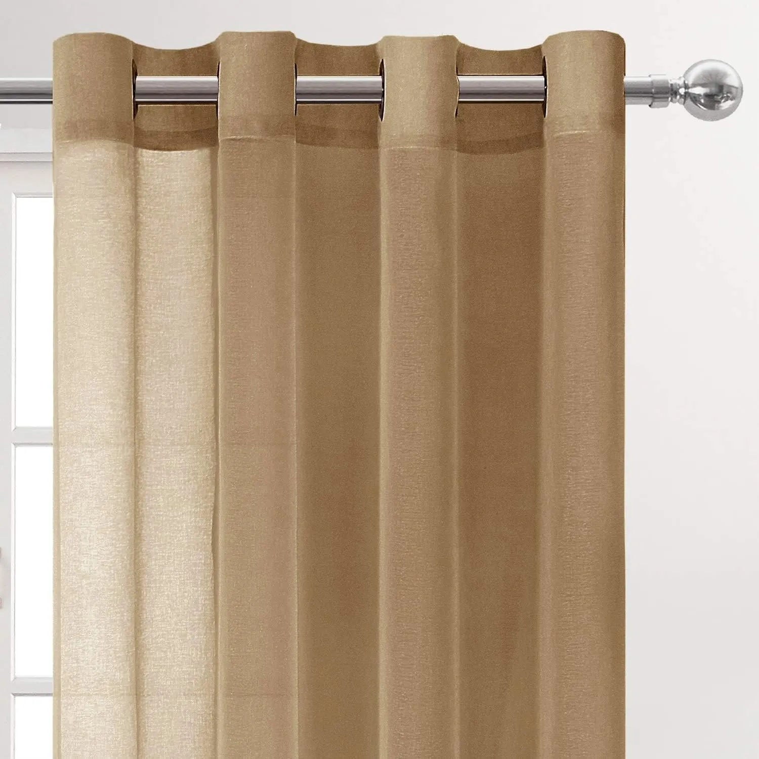 DWCN Taupe Sheer Curtains for Living Room Bedroom - Faux Linen Look Voile Drapes Grommet Top Window Curtain Panel 52 x 84 Inches Long, Set of 2 Panels