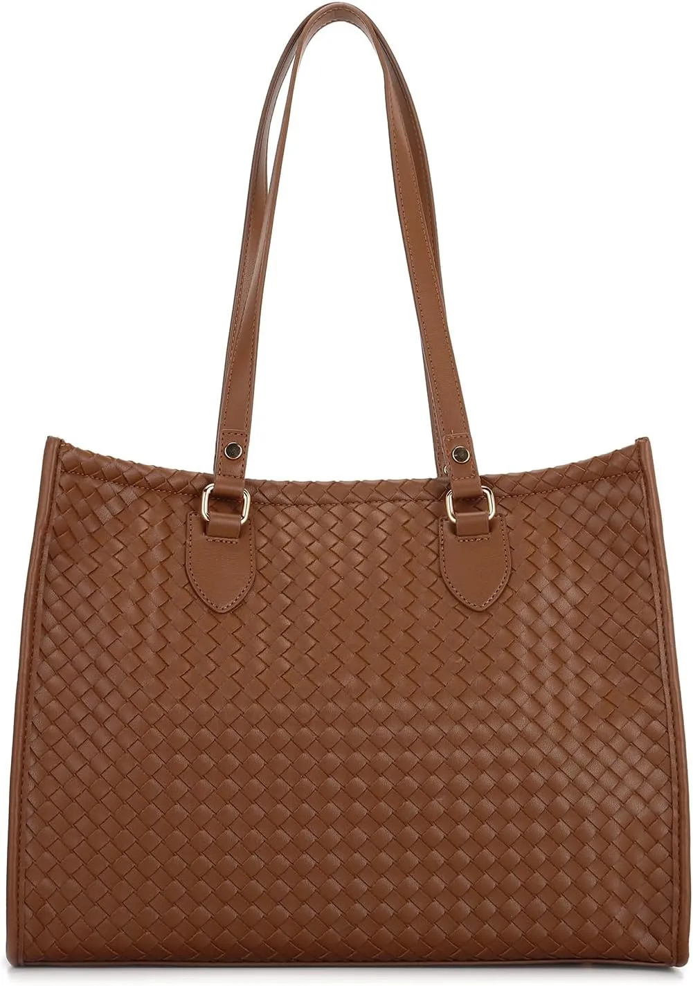 E Woven Pattern Tote Bag for Women Vegan Leather Top Handle Handbag