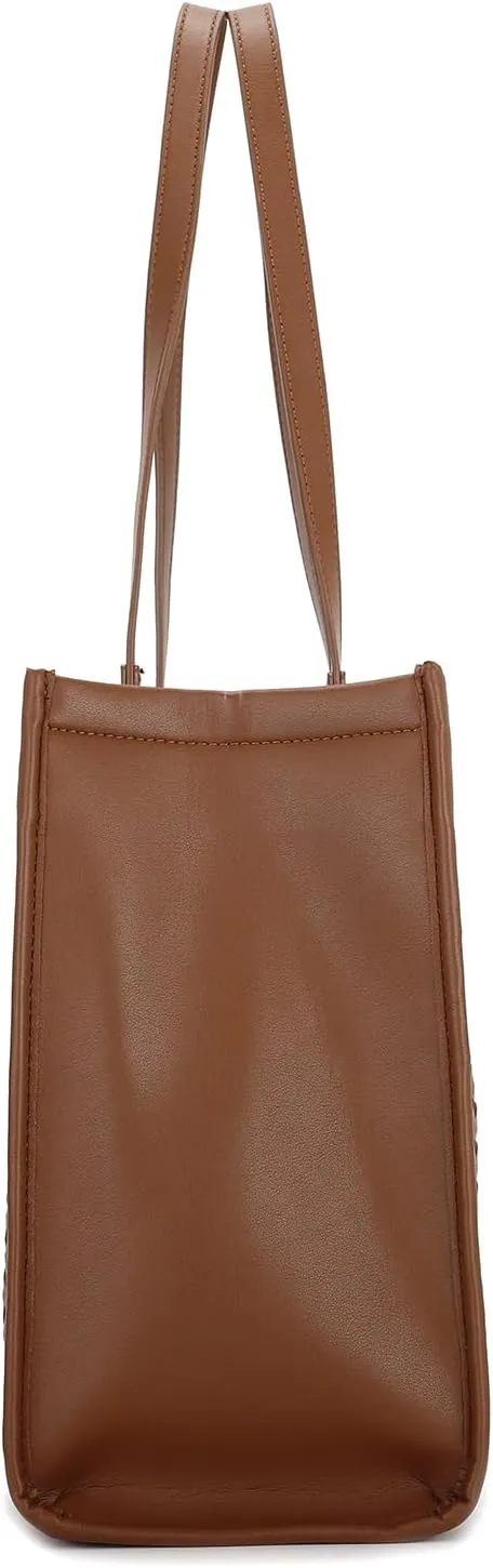 E Woven Pattern Tote Bag for Women Vegan Leather Top Handle Handbag