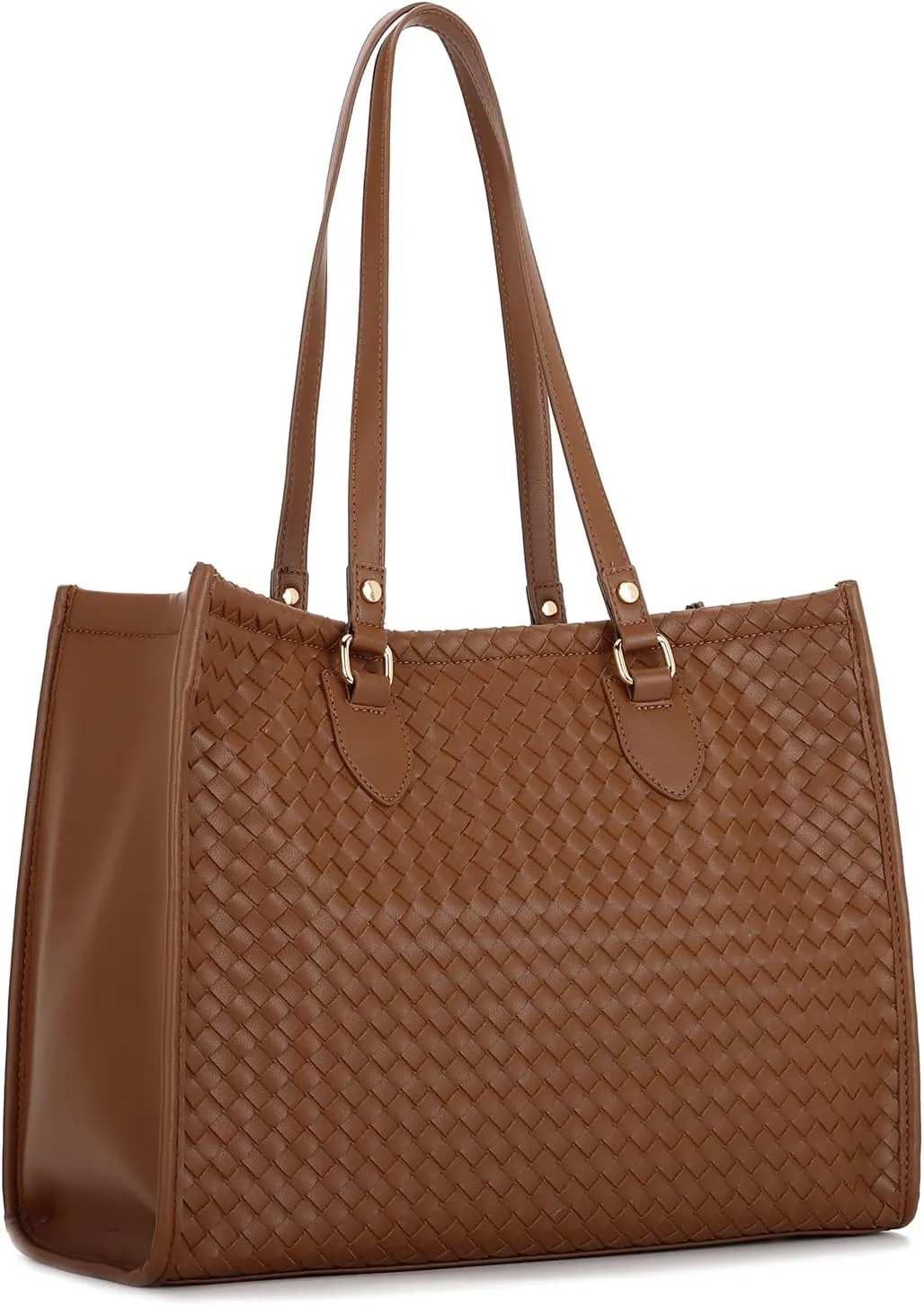 E Woven Pattern Tote Bag for Women Vegan Leather Top Handle Handbag