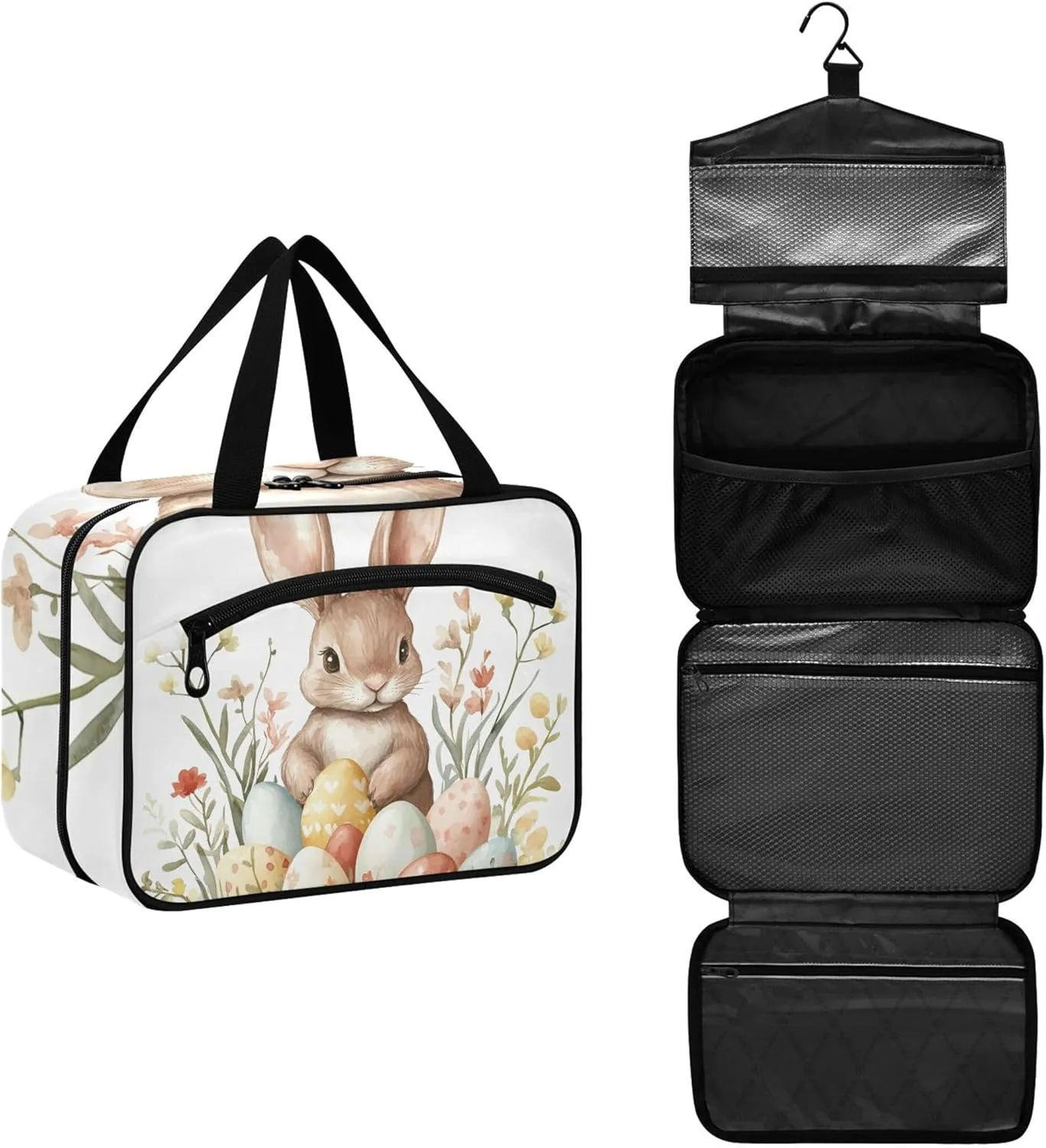 Easter Bunny with Eggs Travel Toiletry Bag for Women & men Hanging Portable Toiletry Bag Large Capacity Travel Bag for Hold Cosmetics Skin Care Products Toiletries Medium