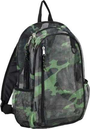 Eastsport Gym Mesh Backpack See Through Semi Transparent with Adjustable Straps for Work, Travel, Security, Swimming and Beach - Camo/Black
