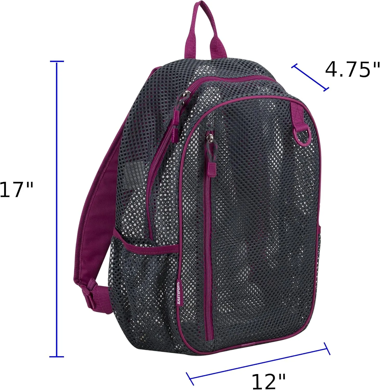 Eastsport Gym Mesh Backpack See Through Semi Transparent with Adjustable Straps for Work, Travel, Security, Swimming and Beach - Graphite/Raspberry Trim