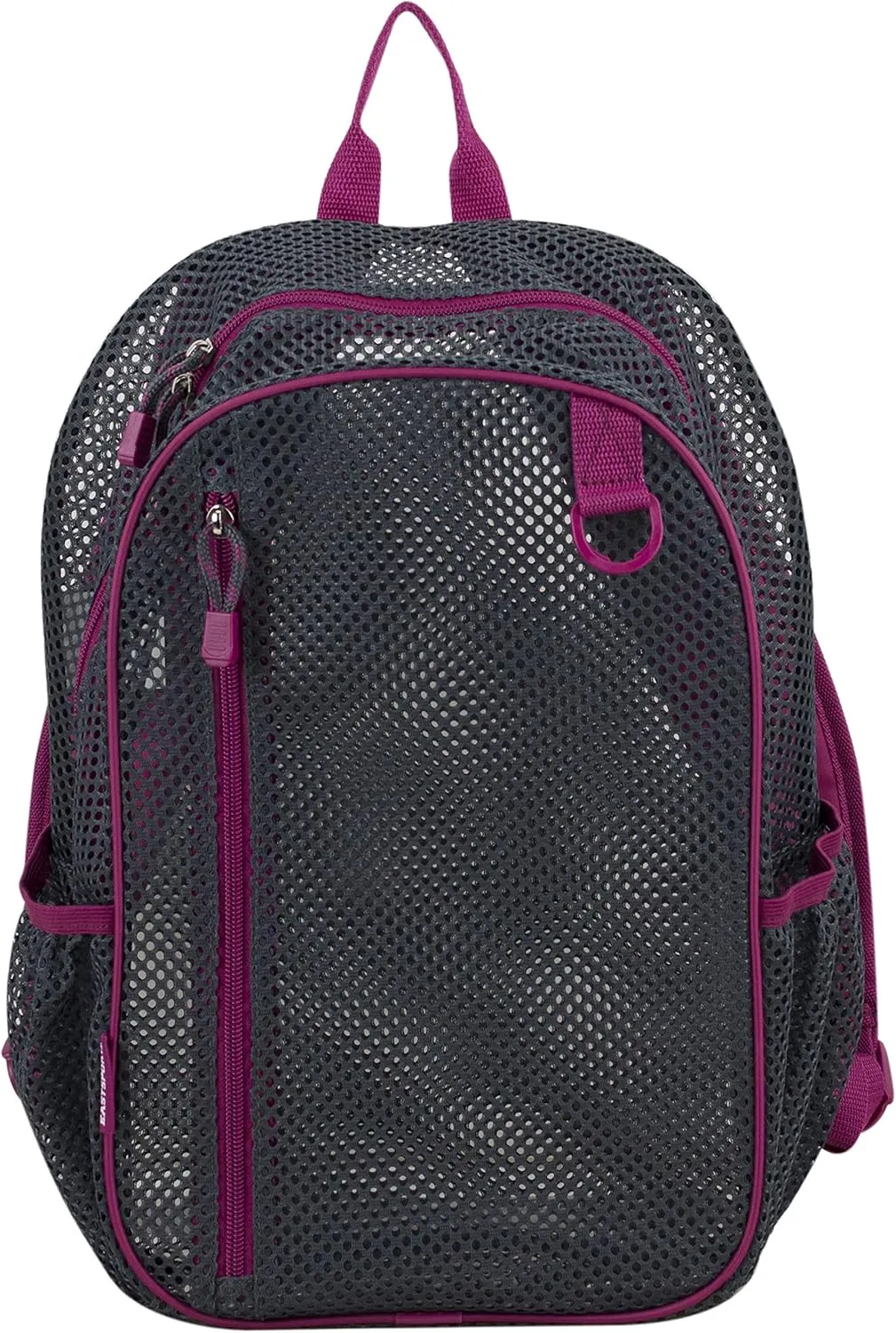 Eastsport Gym Mesh Backpack See Through Semi Transparent with Adjustable Straps for Work, Travel, Security, Swimming and Beach - Graphite/Raspberry Trim