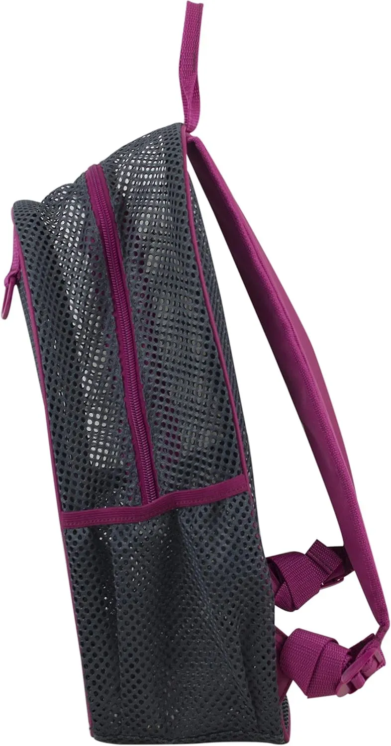 Eastsport Gym Mesh Backpack See Through Semi Transparent with Adjustable Straps for Work, Travel, Security, Swimming and Beach - Graphite/Raspberry Trim