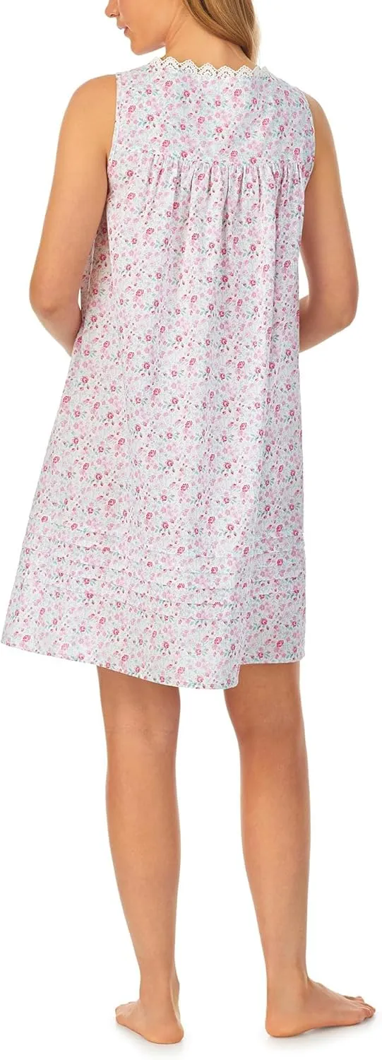 Eileen West Sleeveless Chemise for Women - Pure Cotton Fabric Construction - Lace Sweetheart Neckline