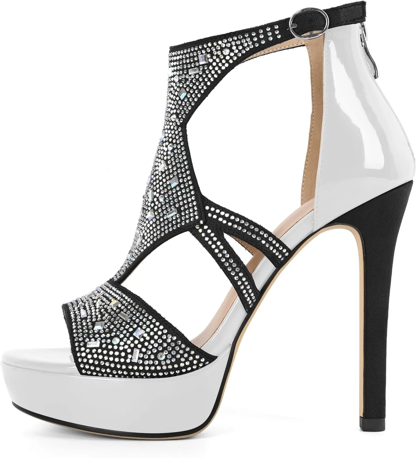 Eldof High Heeled Sandals for Women, Open Toe Strappy Platform Sandals, Cutout Gladiator Heels with Rinestones, Pumps Shoes for Dress Party Evening Summer