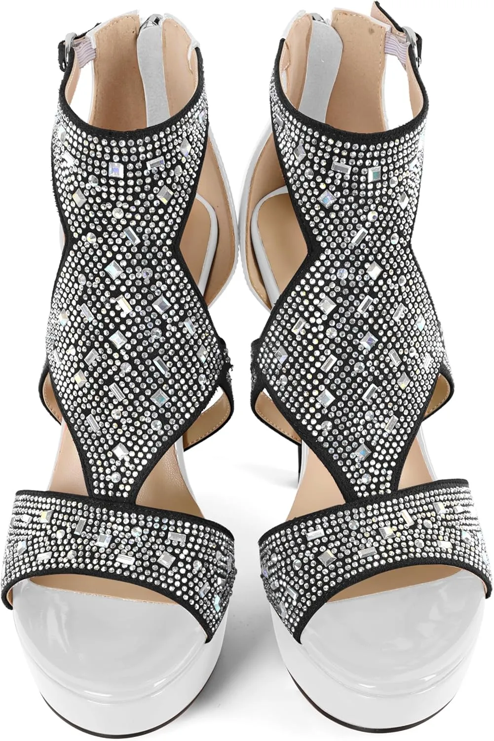 Eldof High Heeled Sandals for Women, Open Toe Strappy Platform Sandals, Cutout Gladiator Heels with Rinestones, Pumps Shoes for Dress Party Evening Summer