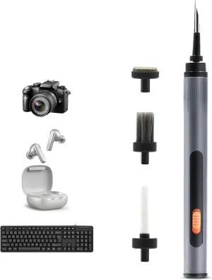 Electric Rotating AirPods Pro Cleaner Kit with Dust-Revealing Light - 4-in-1 Cleaning Pen for iPhone, Bluetooth Headset, Charging Case, Earbuds, Phone Speaker - Soft Brush & Flocking Sponge