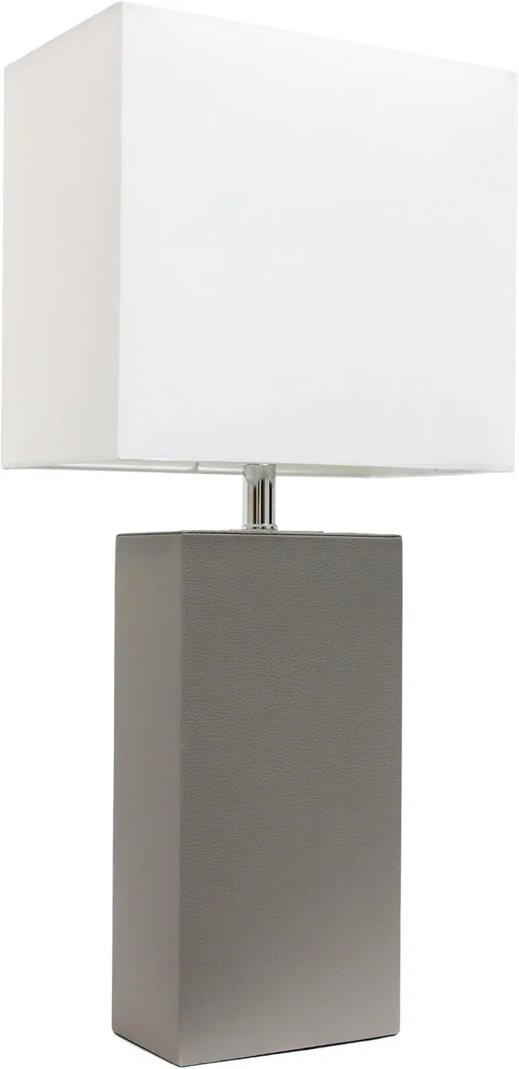 Elegant Designs LT1151-GRY 21" Contemporary Faux Leather Encased Table Lamp for Living Room, Bedroom, Study, Office, Entryway, Reading Nook, Gray