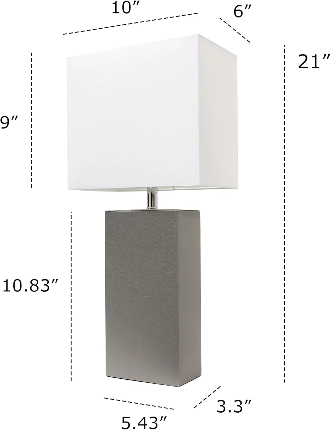 Elegant Designs LT1151-GRY 21" Contemporary Faux Leather Encased Table Lamp for Living Room, Bedroom, Study, Office, Entryway, Reading Nook, Gray
