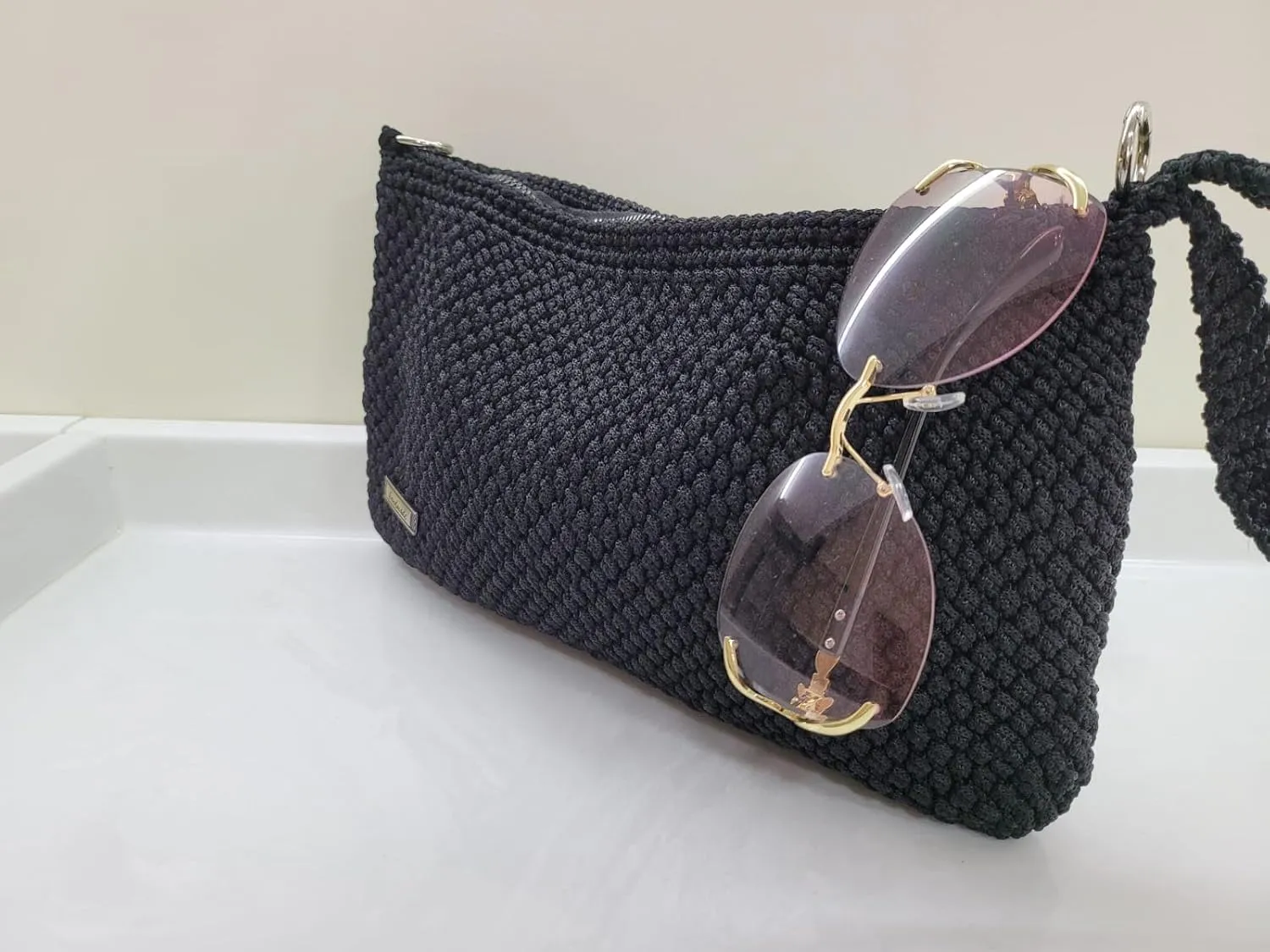 Elegant hand-knitted crochet handbag, black evening bag, custom gifts