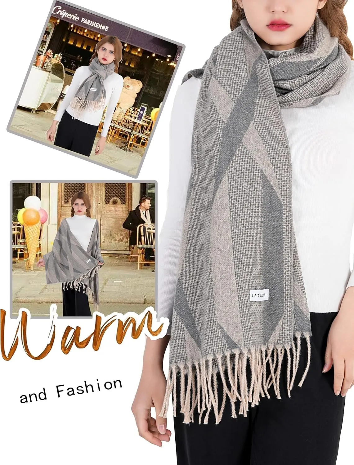 Elegant oversized shawl scarf Cashmere feel blanket scarf