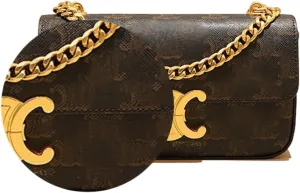 Elegant Real Leather Crossbody Bag, Burgundy Clutch, Single Shoulder Gold Bracelet