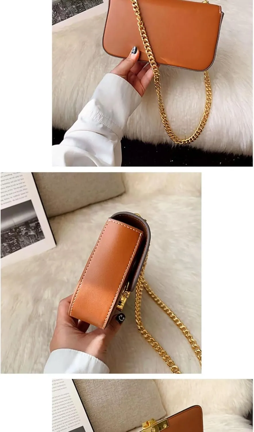 Elegant Real Leather Crossbody Bag, Burgundy Clutch, Single Shoulder Gold Bracelet