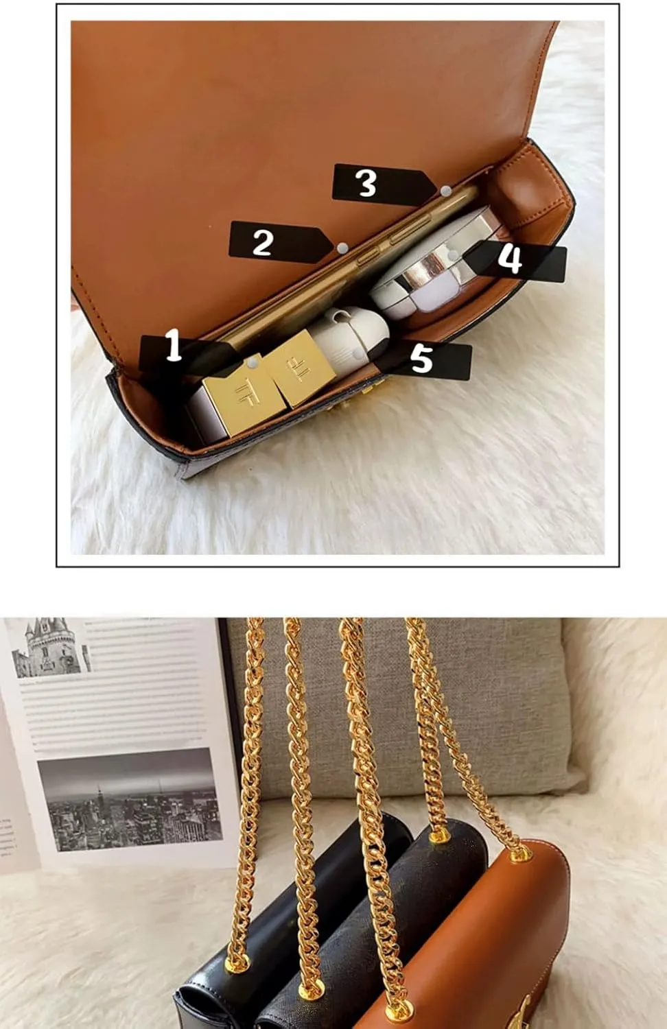 Elegant Real Leather Crossbody Bag, Burgundy Clutch, Single Shoulder Gold Bracelet