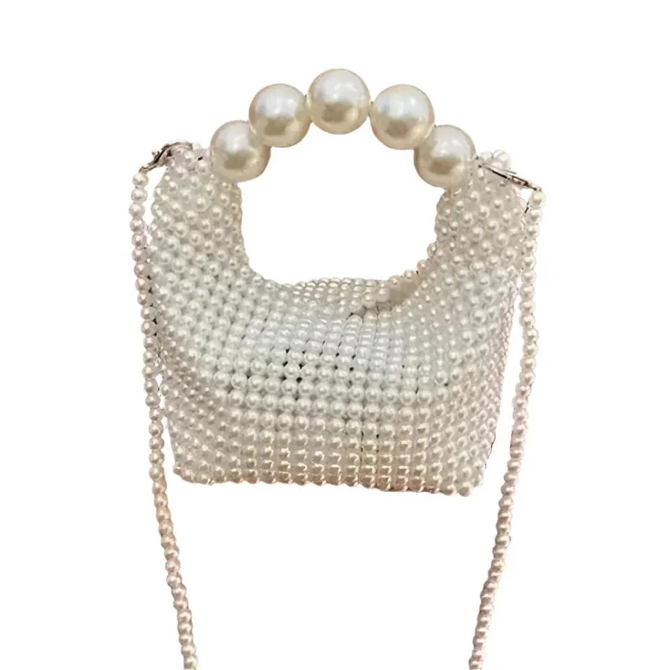 Elegant Women's Beaded Woven Pearl Tote Bag–Evening Parties & Holidays Handbag