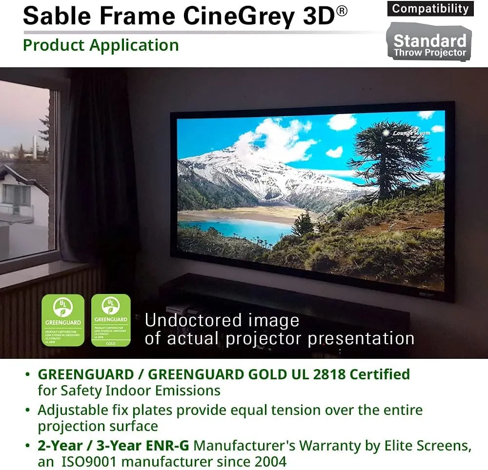 Elite Screens 120-Inch ALR Projector Screen 16:9 – Ceiling & Ambient Light Rejecting, Fixed Frame Wall Mounted, ISF-Certified CineGrey 3D for Home Theater, Standard Throw Projectors, ER120DHD3