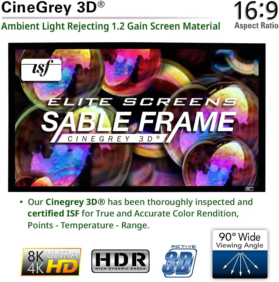 Elite Screens 120-Inch ALR Projector Screen 16:9 – Ceiling & Ambient Light Rejecting, Fixed Frame Wall Mounted, ISF-Certified CineGrey 3D for Home Theater, Standard Throw Projectors, ER120DHD3