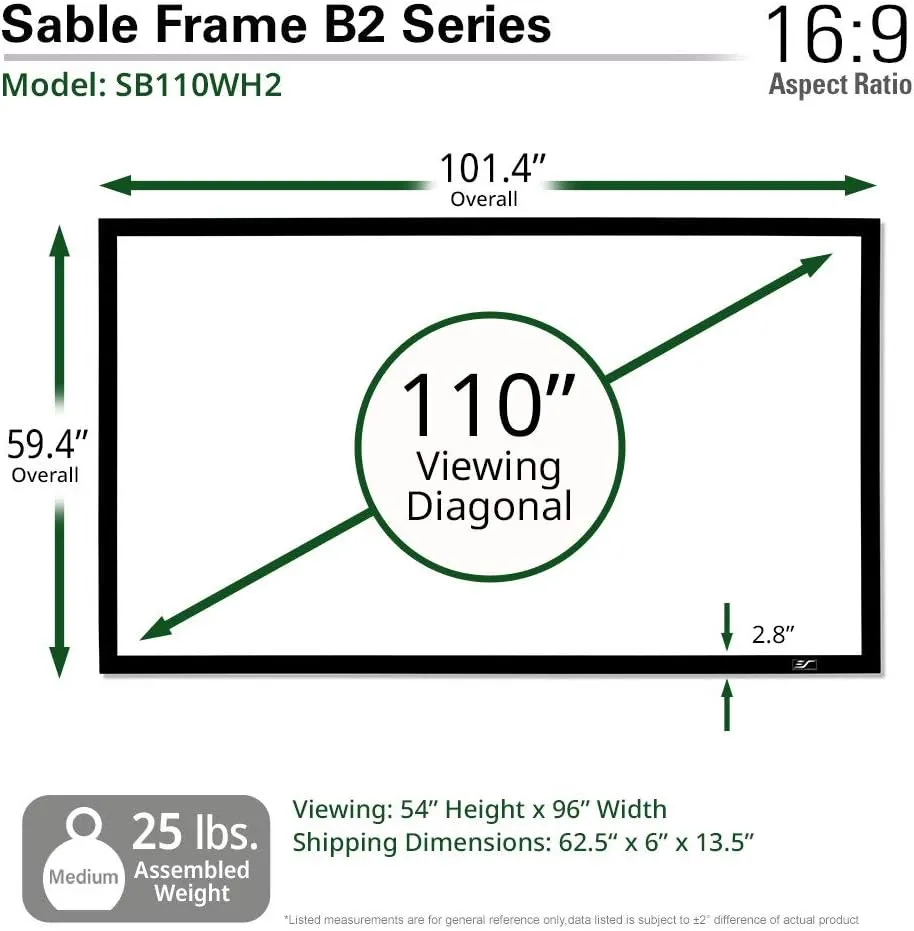Elite Screens Sable Frame B2, 110 Inch Projector Screen Diag. 16:9, Active 3D 4K / 8K Ultra HD ISF Material Fixed Frame Home Movie Theater Projection Screen with Kit, SB110WH2-Z, CineWhite UHD-B