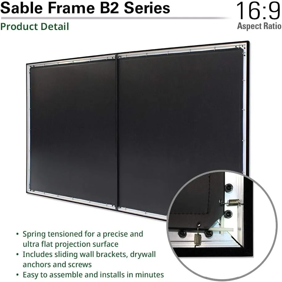 Elite Screens Sable Frame B2, 110 Inch Projector Screen Diag. 16:9, Active 3D 4K / 8K Ultra HD ISF Material Fixed Frame Home Movie Theater Projection Screen with Kit, SB110WH2-Z, CineWhite UHD-B