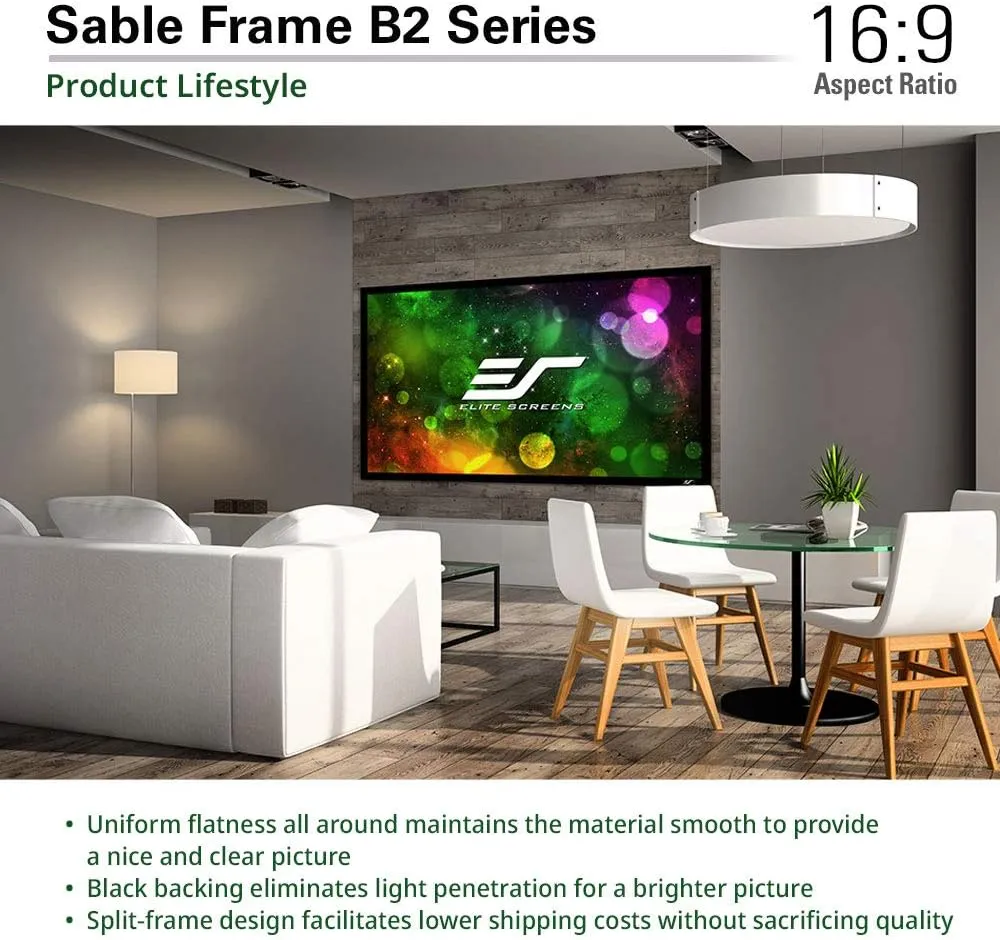 Elite Screens Sable Frame B2 Series 135-Inch Fixed Frame Projector Screen, 16:9 Ultra HD 4K/8K & Active 3D Ready, ISF Certified CineWhite UHD-B Material, Home Theater UST Projection Screens, SB135WH2