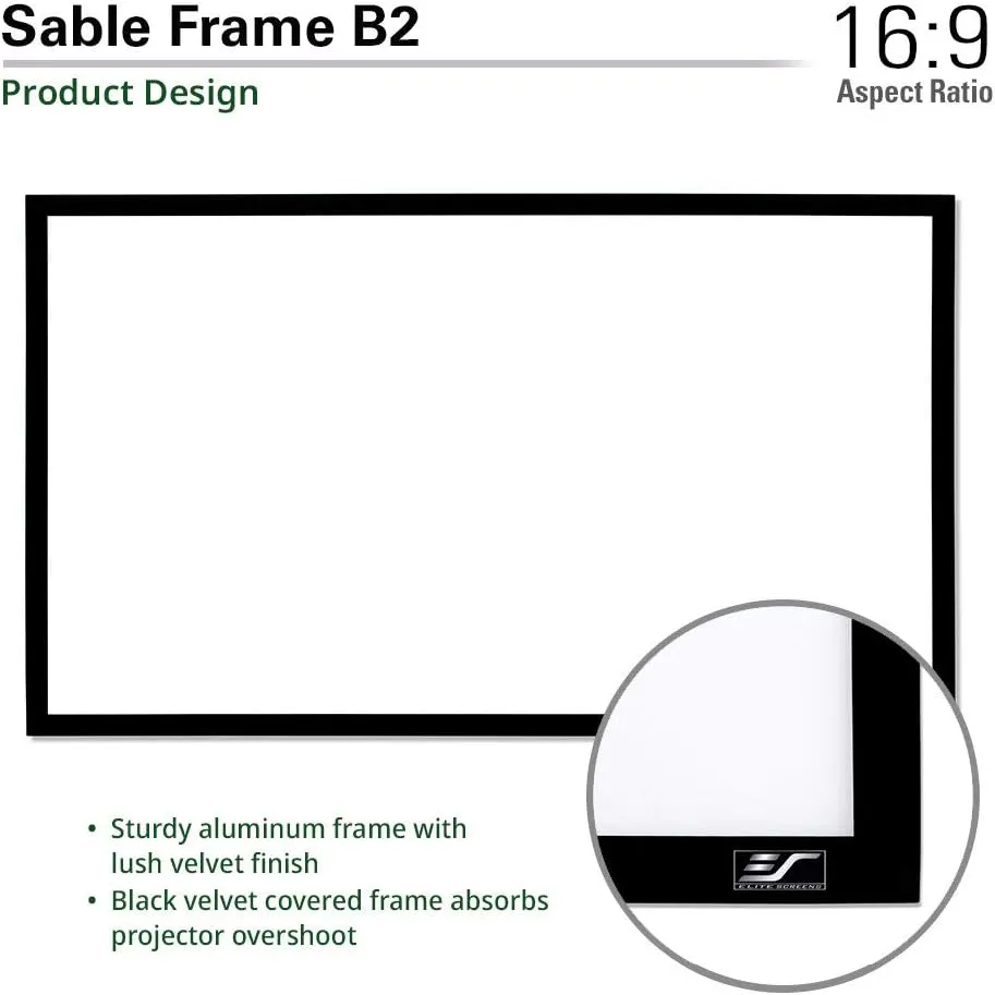 Elite Screens Sable Frame B2 Series 135-Inch Fixed Frame Projector Screen, 16:9 Ultra HD 4K/8K & Active 3D Ready, ISF Certified CineWhite UHD-B Material, Home Theater UST Projection Screens, SB135WH2