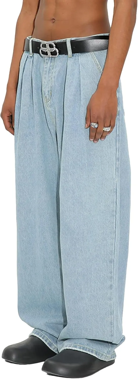 EMMIOL Mens Baggy Hip Hop Jeans Loose Fit Long Denim Pants Casual Trousers Streetwear