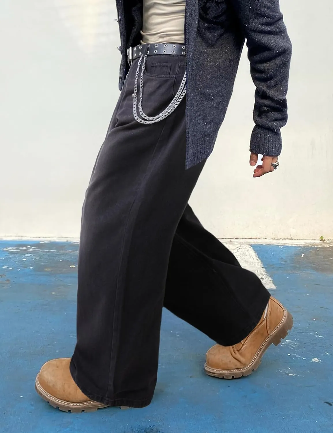 EMMIOL Mens Baggy Hip Hop Jeans Y2K 90s Vintage Trousers Solid Loose Fit Denim Pants Streetwear