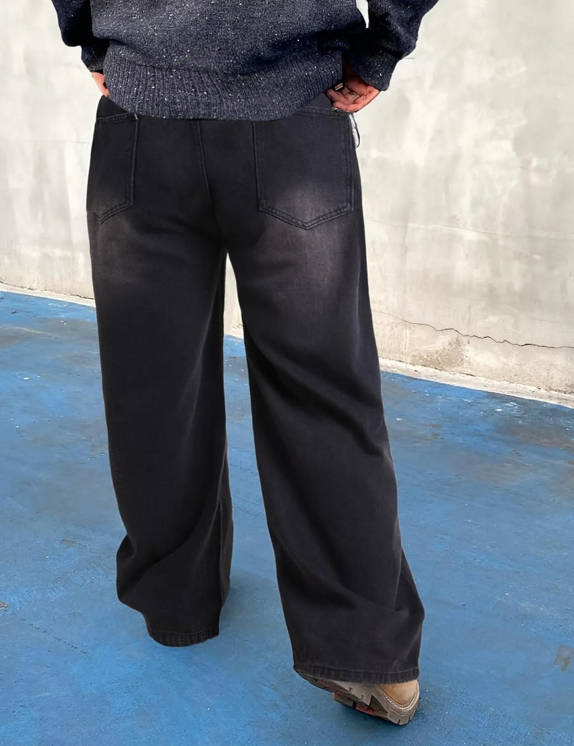 EMMIOL Mens Baggy Hip Hop Jeans Y2K 90s Vintage Trousers Solid Loose Fit Denim Pants Streetwear