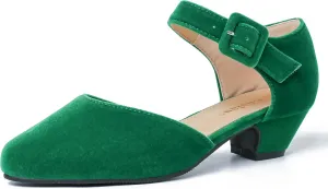 Enelauge Women's Closed Toe Low Block Heels Ankle Buckle Strap D'Orsay Pumps Comfortable Chunky Heel Dress Work Church Shoes