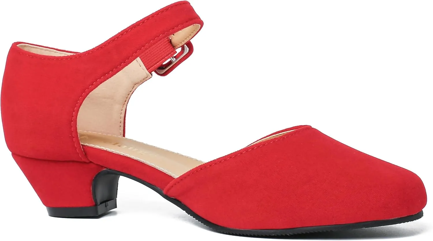 Enelauge Women's Closed Toe Low Block Heels Ankle Buckle Strap D'Orsay Pumps Comfortable Chunky Heel Dress Work Church Shoes