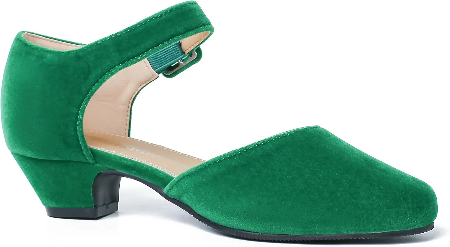 Enelauge Women's Closed Toe Low Block Heels Ankle Buckle Strap D'Orsay Pumps Comfortable Chunky Heel Dress Work Church Shoes